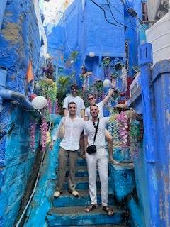 Flowered steps in the blue city