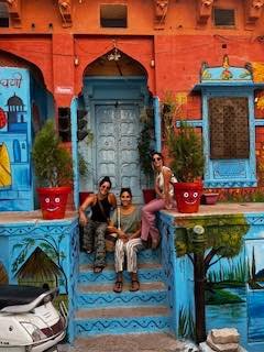 A vivid painted facade near the lanes